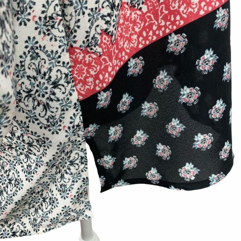 Maurices Mixed Print Blouse Button Tab Sleeve L - image 6